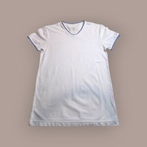 White V-Neck T-Shirt with Blue Trim